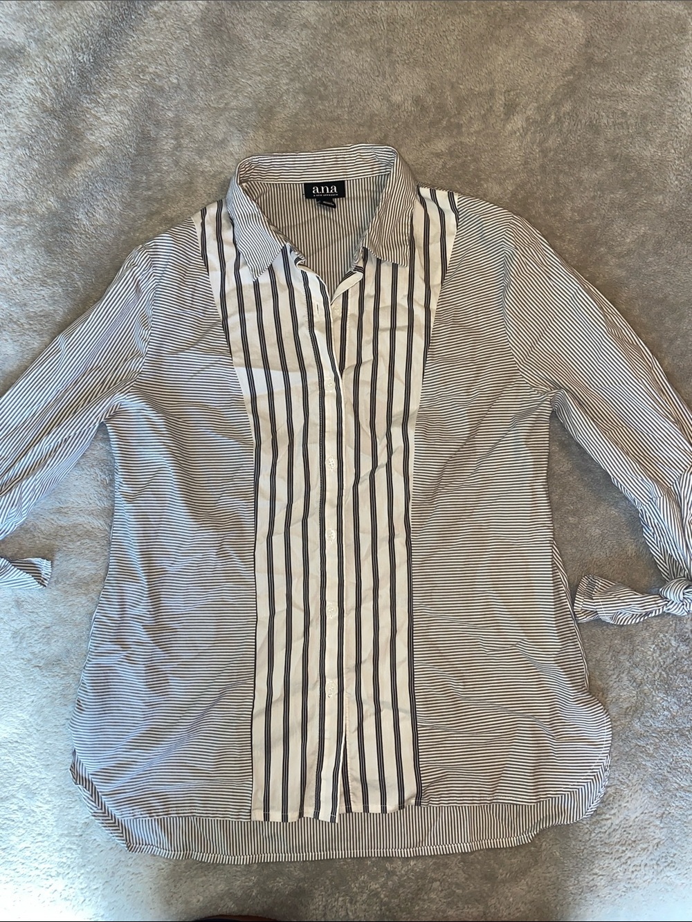 a.n.a Long-Sleeve Vertical Stripe Button-Down in White and Black